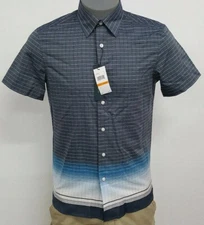 Perry Ellis Principles Ink Blue Checked S/S Men's Shirt NWT $65 Choose Size