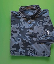 G/FORE Polo Shirt Mens L Large Blue Camo Skull Print Golf Performance Stretch