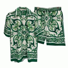 Men Fashion Hawaiian Short Sleeve Suit Set Men's Beach Print Shorts Shirt Men