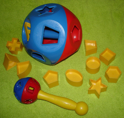 Tuppertoys   KOMBI-Ball *  Motorik Lernspielzeug & Rassel * rot blau  '' shap-o ''