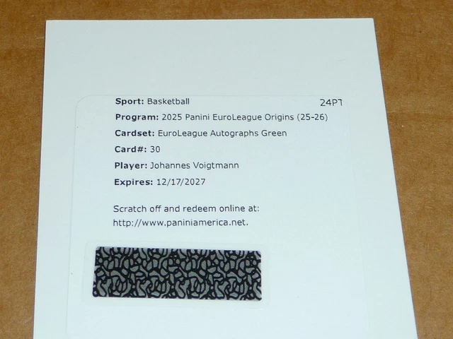 2025/26 Panini Origins EUROLEAGUE JOHANNES VOIGTMANN AUTOGRAPH/AUTO GREEN /5