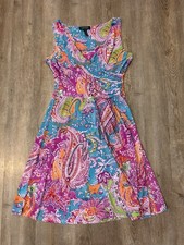 Lauren Ralph Lauren Paisley Print Faux Wrap Dress Ruches Sleeveless Sz S