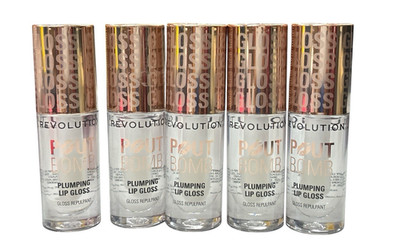 5 (0.15oz each) Revolution Pout Bomb Plumping Lip Gloss Glaze Clear