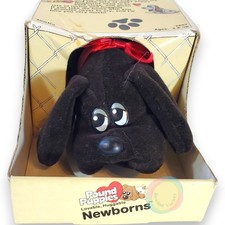 Vintage 1985 Tonka Pound Puppies Newborns Black Plush Dog Box Papers 7807
