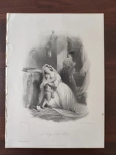 ANTIQUE ORIGINAL B/W ENGRAVING-FINDEN'S TABLEAUX-A STORY OF THE WOODS-1846