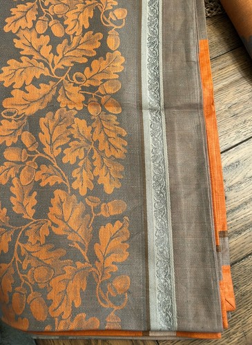 Williams Sonoma Tablecloth Acorn Jacquard Cotton Linen Orange Purple Brown 70x90