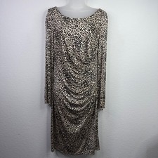 LK Bennett Dress Womens 12 Silk Leopard Animal Print Ruched Sheath Career