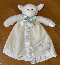 Bearington Baby Lamb Lovey Satin Sherpa Security Blanket Plush Sewn Eyes