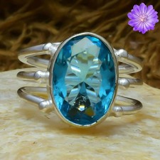 Swiss Blue Topaz Gemstone 925 Sterling Silver Handmade Jewelry Ring Gift For