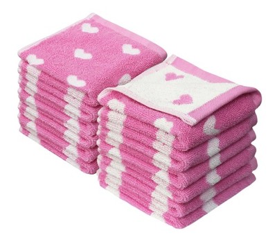 Wash Cloth - Bath Time Hearts 12 Pack Washcloth Set - 100% Cotton Jacquard Co...