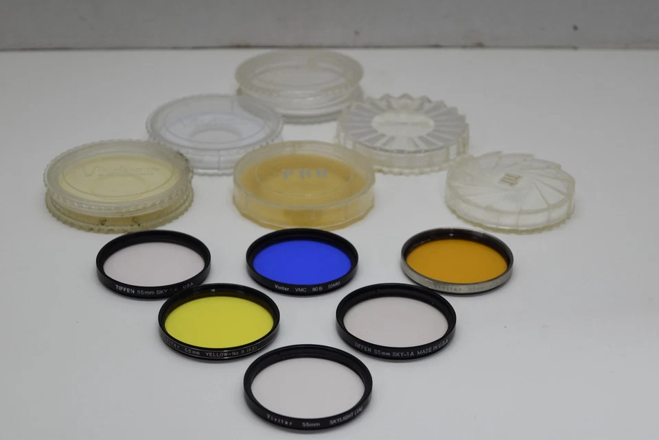 Lot of 6 55mm Lens Filters Tiffen Vivitar Skylight Yellow Blue Orange Sky 1A - Image 2 of 4