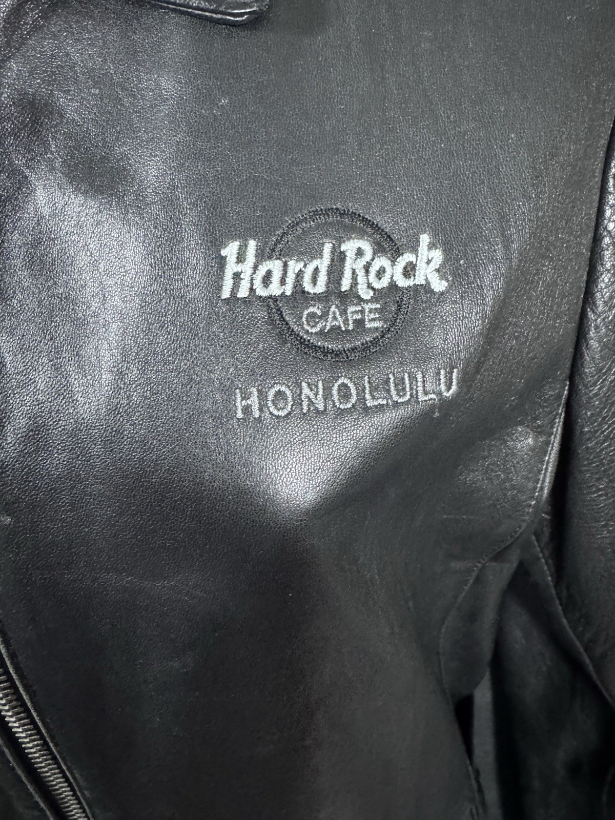 vintage Hard Rock Cafe Honolulu Women's Leather Jacket Large Black image 3