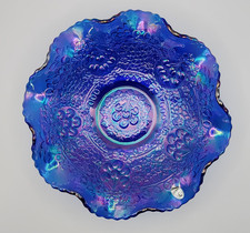 Fenton Blue Carnival Glass Cherry Chain Dish – Orange Tree Scalloped Edge