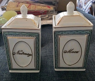 Vintage German Porcelain Spice Jars Nutmeg And Mace 