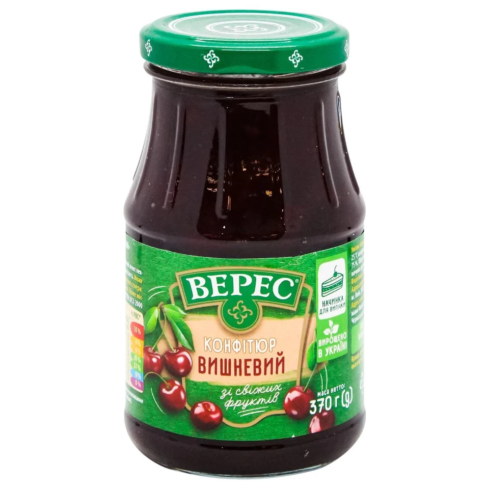 VERES 370g Sour Cherry Fruit Jam Spread from Fresh Fruits - Product of Ukraine - image 2 of 2