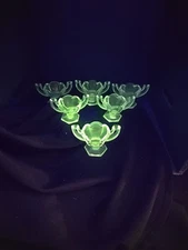 1920’s Chippendale Open Salt Cellar Glass Trophy Look Set Of 6 Manganese Glows