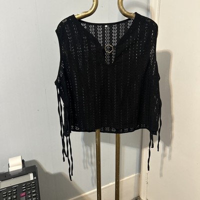 Swimsuit Top Cover, Black See-Through, Gold Accessory Multiple Sizes2XL,M, Or S