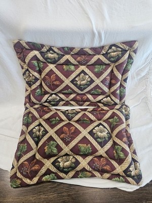 Vintage Handmade Quilted Tapestry Pillow Shams   Pair of 2, Burgundy Floral