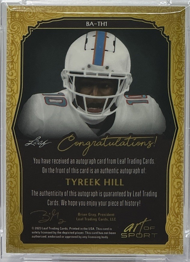 TYREEK HILL　タイリーク ヒル　直書きサインカード　　AUTO　NFL Tyreek Hill Auto PSA 7/10 -2023 Leaf Art Of Sport 'Bronze' /30