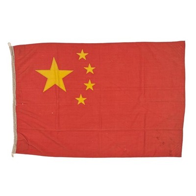Vintage Faded Wool Chinese Flag CCP Communist China Textile Art PRC