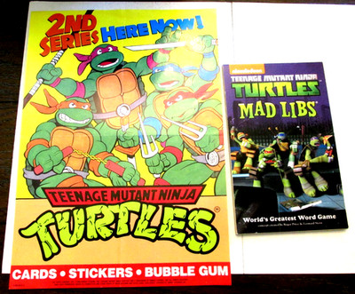 VTG 1990 Topps Teenage Mutant Ninja Turtles Poster & 2014 TNMT Mad Libs Booklet