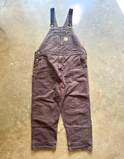 Carhartt R01-M Men's Relaxed Fit Canvas Bib Overalls Brown 46x32 Cotton Mocha