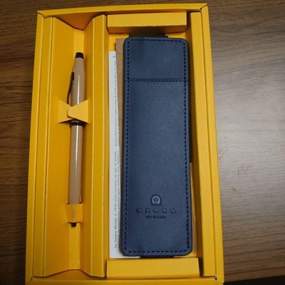 CROSS Navy Ballpoint Pen Leather Case Used