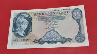 £5 Obrien H63 note from 1963 gvf