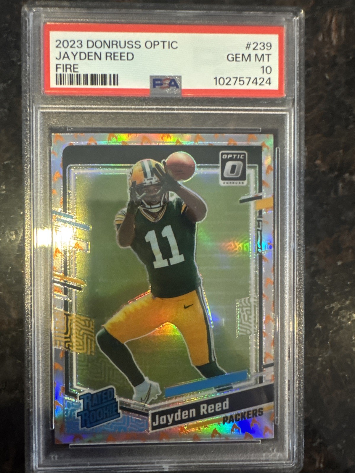 2023 Panini Donruss Optic - Rated Rookie Jayden Reed #239 Fire Prizm (RC)