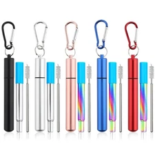 Reusable Straws 5Pack Collapsible Portable Metal Straw Reusable Foldable Stai...