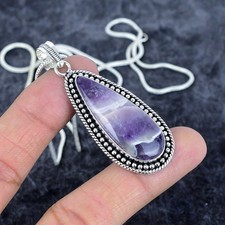 Chevron Amethyst Gemstone 925 Sterling Silver Jewelry Pendant 2.40