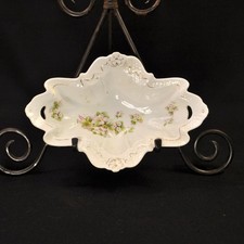 RS Prussia Bowl  7 7/8" x 5 1/8" 2 Reticulated Handles 1890-1914 Wild Roses Gold