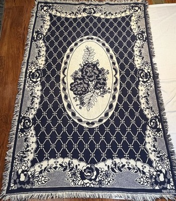 VTG 90s MWW Manual Woodworkers Weavers Floral Tapestry Blanket Cottagecore 74x48