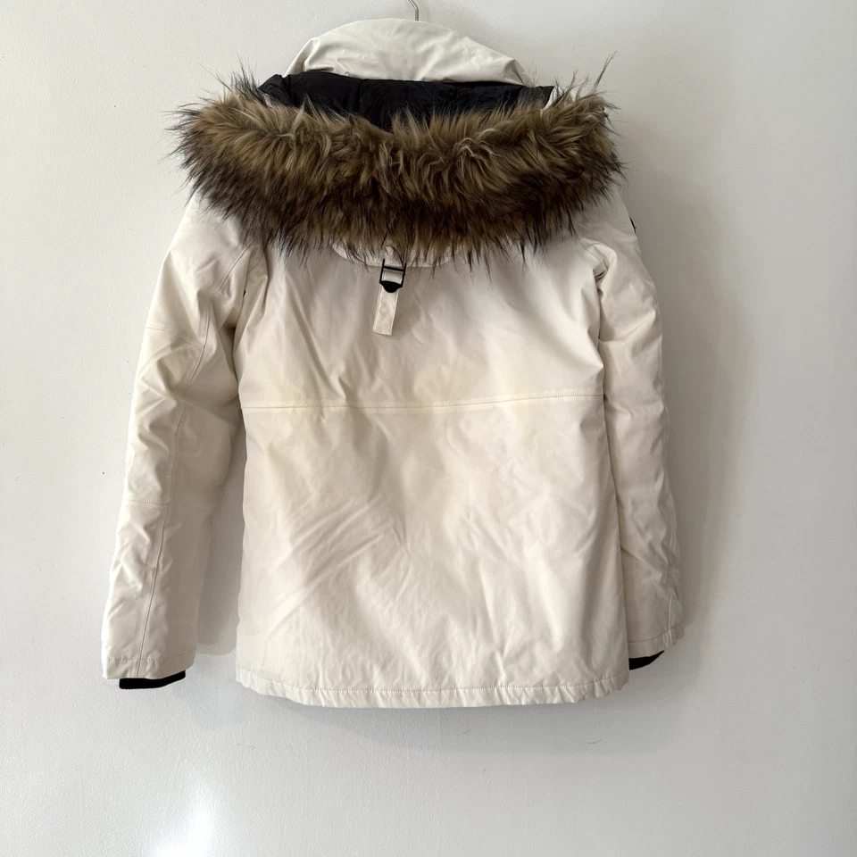 Superdry производительности белый с капюшоном искусственного меха пальто, размер США 6/ЕС 38 - Изображение 3 из 4