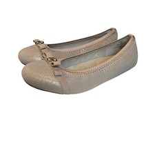Michael Kors Girls Rover Lux 2 Gold Glitter Ballet Flat Bow Logo Dress Shoes