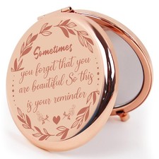 Compact Mirror Round 2.6 Inch Metal Double Sided 1X 2X Engraved Pocket Gift