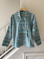 Unisex Artesanias Mickey Baja Mexican Woven Poncho Small Pastel Blue Acrylic