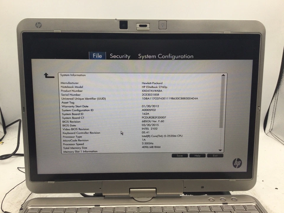 HP EliteBook 2740p - 12" - INTEL I5 2520 - 4GB RAM -BOOTS TO BIOS -READ DESC- BB - Image 2 of 4