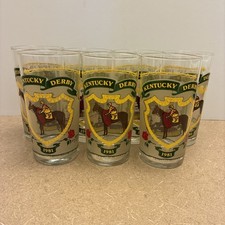 SET OF 7! AUTHENTIC KENTUCKY DERBY 107 GLASSES 1981 MINT JULEP GLASSES CHURCHILL