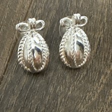 Vintage Joan Rivers Signed Silver Tone Egg Shaped Bow Post Earrings
