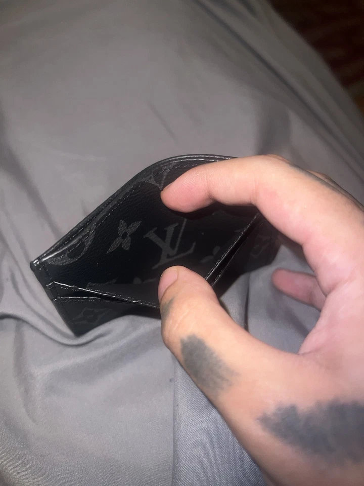 Mini billetera negra de lujo delgada de diseñador porta tarjetas porta efectivo soporte lateral Foto 3 de 4