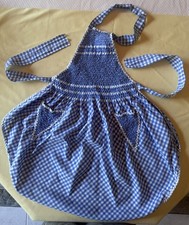 Vintage Handmade Apron Blue Gingham with Smocked Top and Pockets. Size Medium
