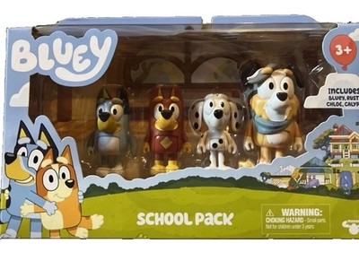 Bluey SCHOOL PACK 4pk Figures Set Bluey Rusty Chloe Calypso NEW