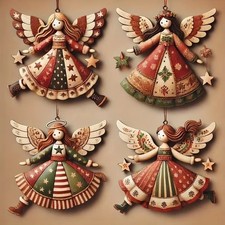 4PCS Vintage Angel Wooden Christmas Tree Hanging Ornaments Xmas Home Decor UK.