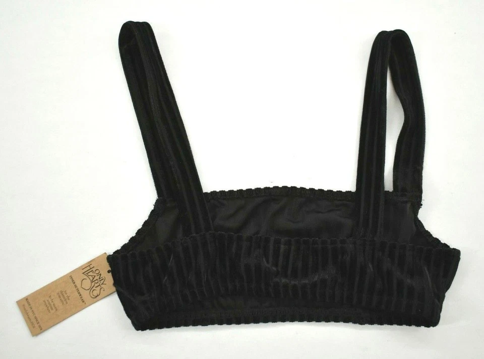 Alças fixas elásticas Only Hearts femininas pretas com nervuras veludo macio Bralette $46 P - Imagem 2 de 4