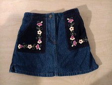 Vintage Little Girls Denim Skort Size 5 Blue with Embroidered Flowers Cute 