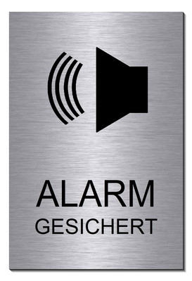 Alarmgesichert-Alarm-Aluminium-Edelstahl-Optik-Schild-15 x 10 cm-Warnschild