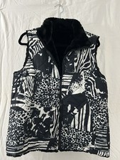 Multiples Reversible Vest Fur Black & White Print Mob Wife Womens Size M
