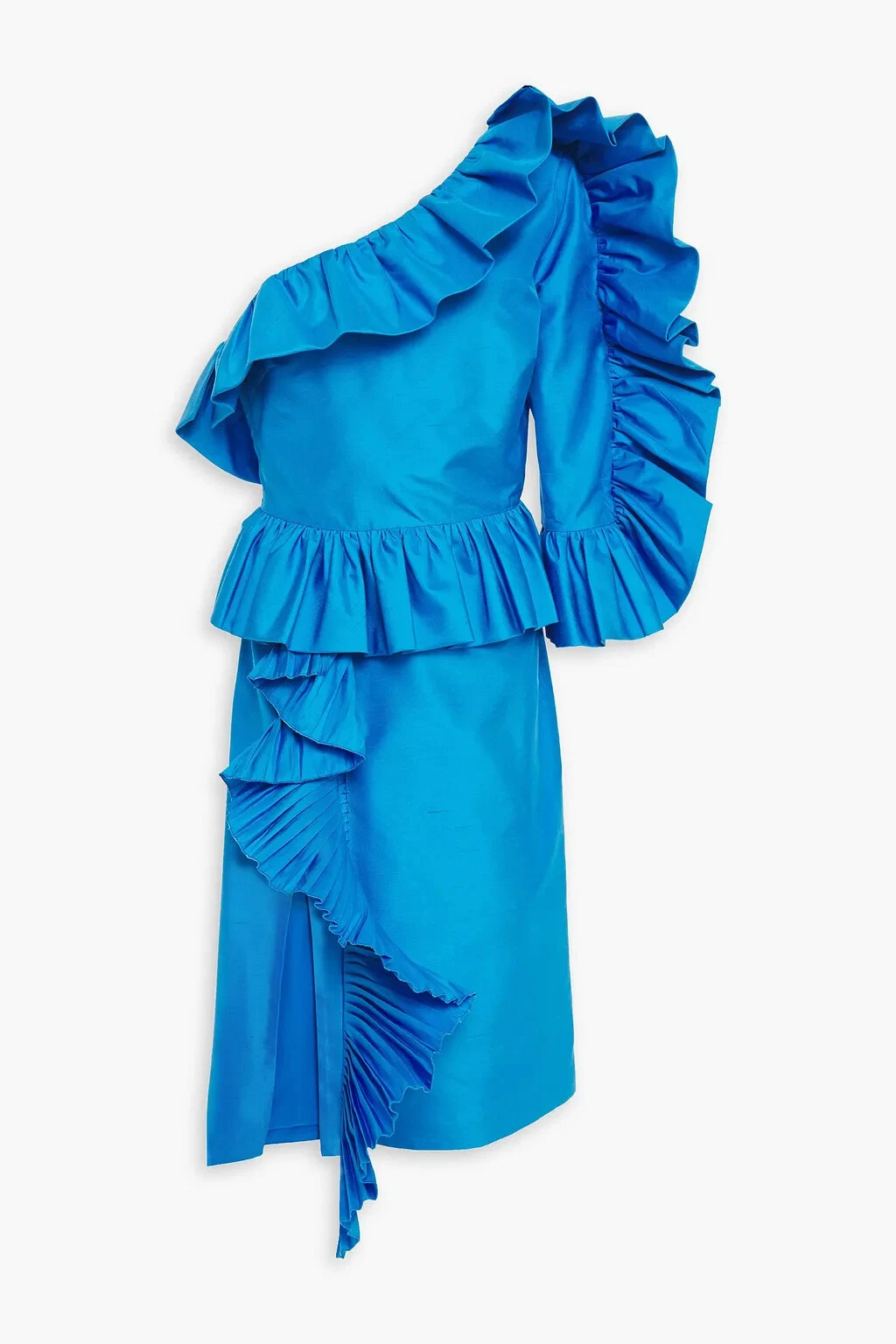 Robe GUCCI bleue paillettes à une épaule embellie soie volante shantung taille 40