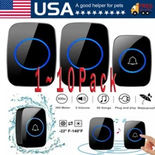 Waterproof Wireless Doorbell Adjustable Volume 1000FT Plugin Receiver 38 Chime